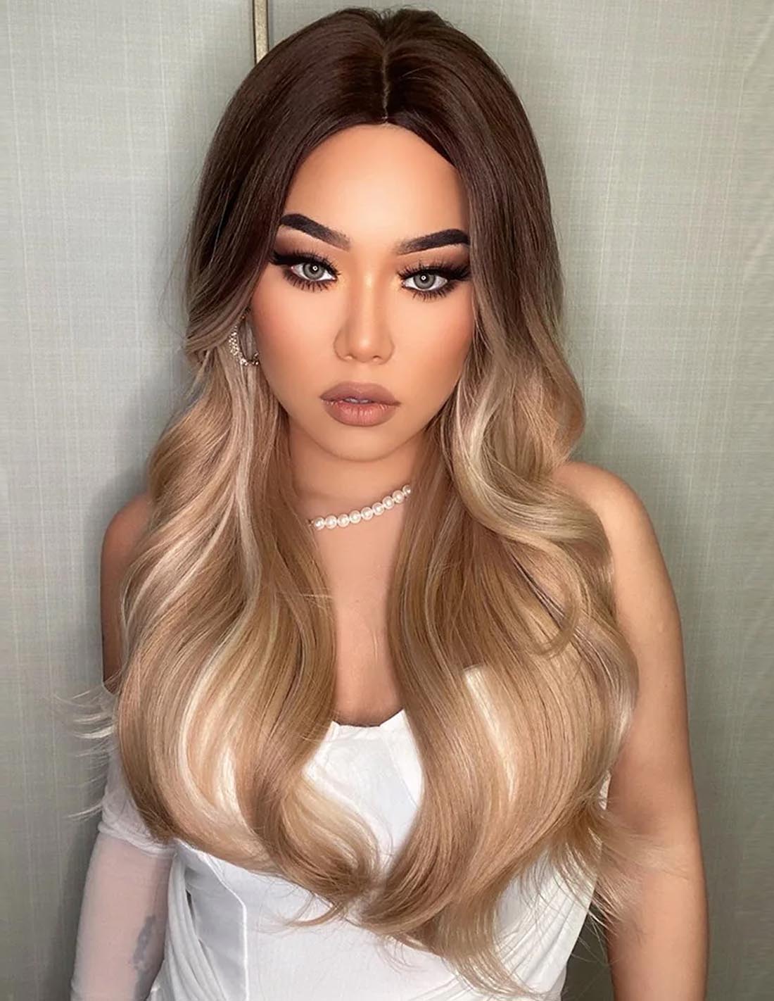 Peruca Par Sintetic CLARISA Ombre Saten Inchis/Blond Auriu