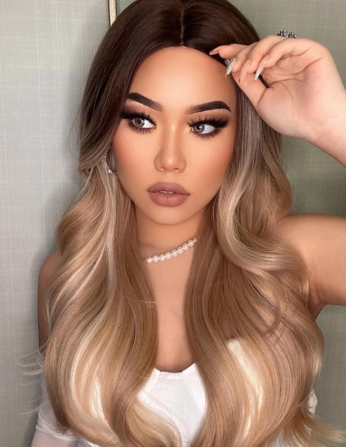 Peruca Par Sintetic CLARISA Ombre Saten Inchis/Blond Auriu