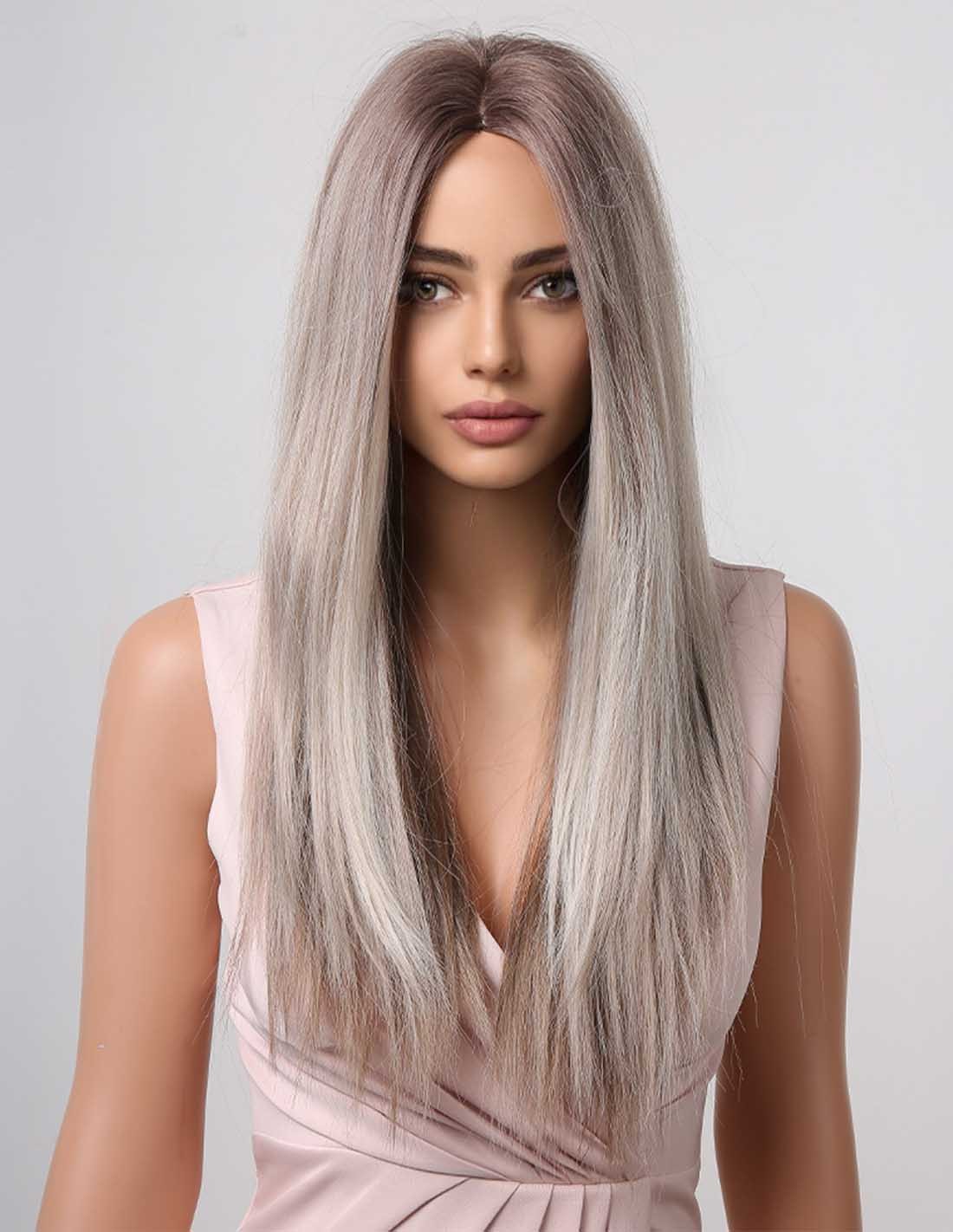 Peruca Par Sintetic TANIA Balayage White Gray/ Saten Mediu