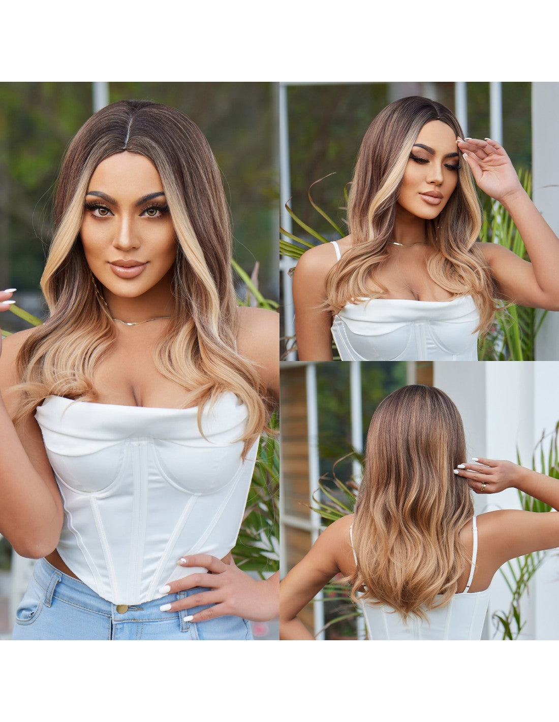 Peruca Par Sintetic NORIKA Balayage Saten Mediu/Blond Nisipiu