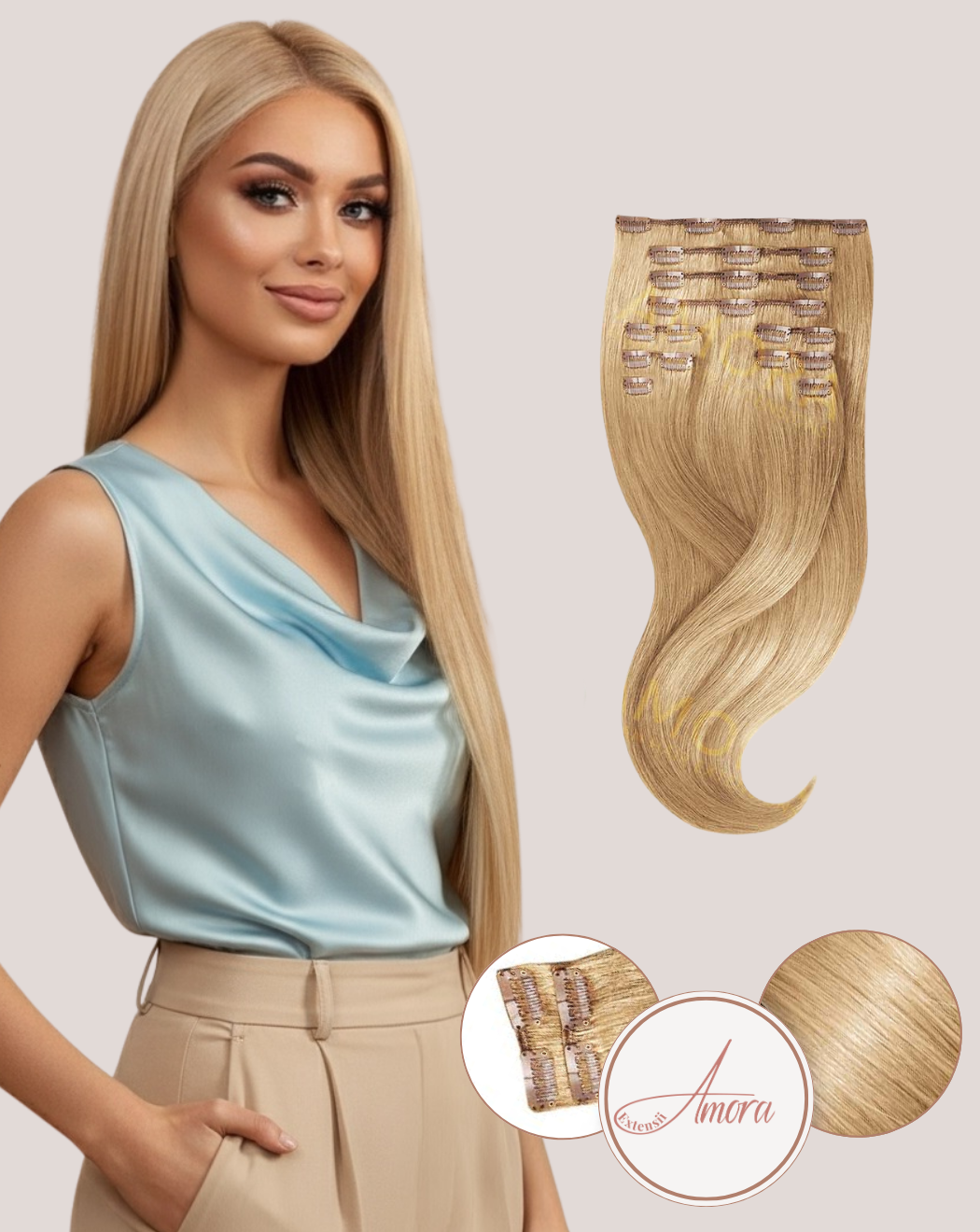 Extensii Clip On Amora Blond Bej 16