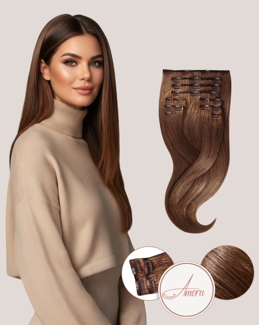 Extensii Clip On Amora Șaten Ciocolatiu 4