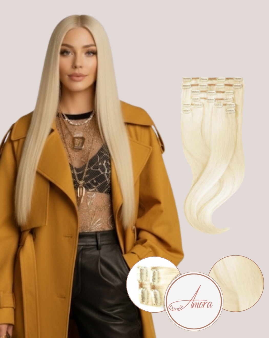 Extensii Clip On Amora Blond Rece Perlat 60